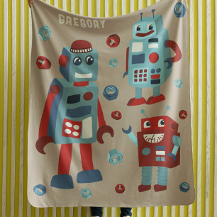 Schattigee retro-robots gepersonaliseerde sci-fi fleece deken