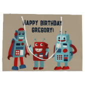 Schattigee retro-robots gepersonaliseerde sci-fi groot cadeauzakje (Achterkant)