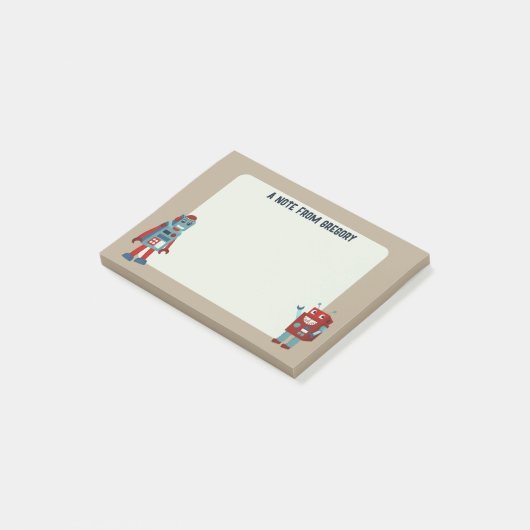 Schattigee retro-robots gepersonaliseerde sci-fi post-it® notes (Schuin)