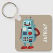 Schattigee retro-robots gepersonaliseerde sci-fi sleutelhanger (Voorkant)