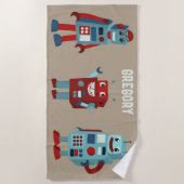 Schattigee retro-robots gepersonaliseerde sci-fi strandlaken (Voorkant)