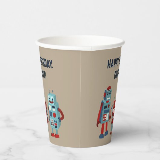 Schattigee Retro Robots Sci-Fi Boys Verjaardag Papieren Bekers (Rechts)