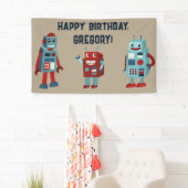 Schattigee Retro Robots Sci-Fi Boys Verjaardag Spandoek (Insitu)