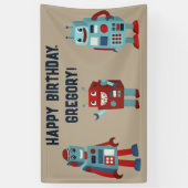 Schattigee Retro Robots Sci-Fi Boys Verjaardag Spandoek (Verticaal)