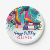 Schattigee Retro Roller Schaats Verjaardag Papieren Bordje (Voorkant)