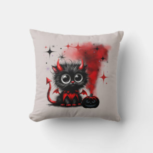 Schattigee Retro Rood-Zwart Wide-Eyed Kitten Hallo Kussen