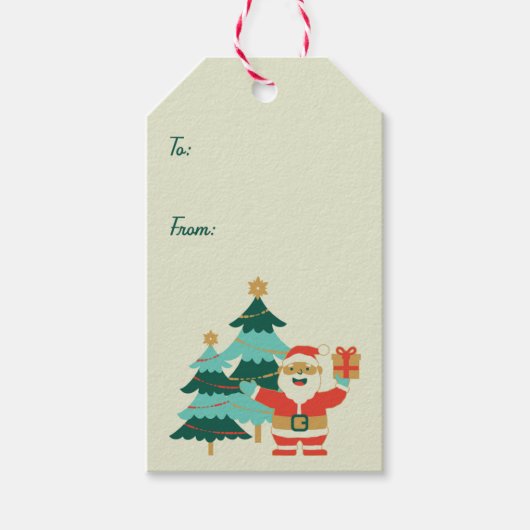 Schattigee Retro Santa Christmas opknoping Cadeaulabel (Voorkant)