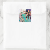 Schattigee retro  schoonmaakster vierkante sticker (Tas)