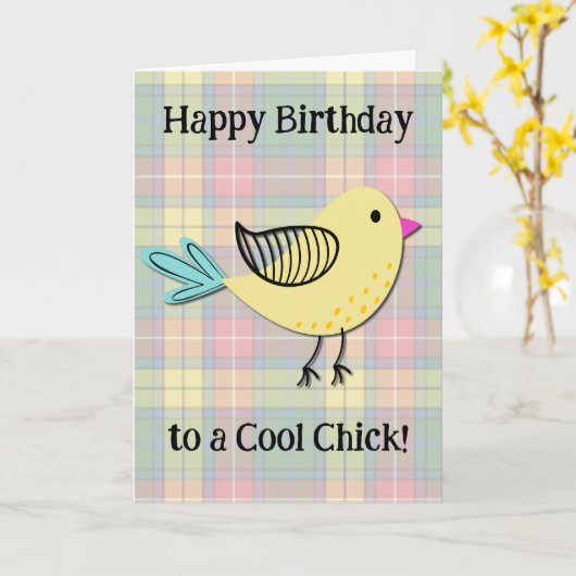 Schattigee Retro Style Cool Chick Verjaardag Kaart (Gele Bloem)