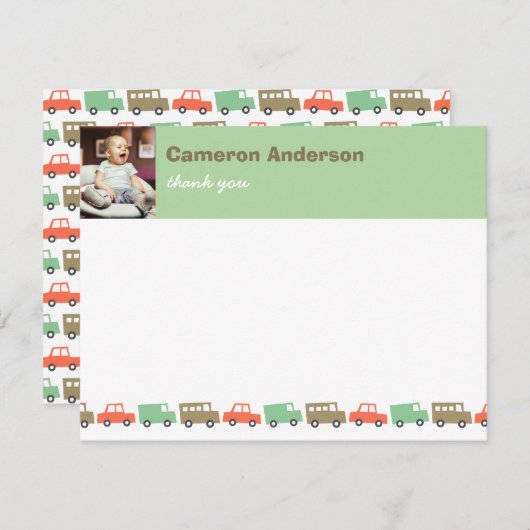 Schattigee Retro Transport Jongens Speelgoed Kinde Bedankkaart (Voorkant / Achterkant)