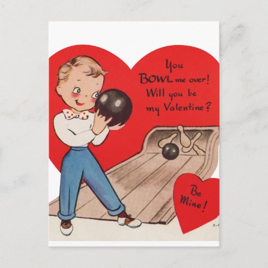 Schattigee retro Valentijn bowling Feestdagenkaart (Voorkant)