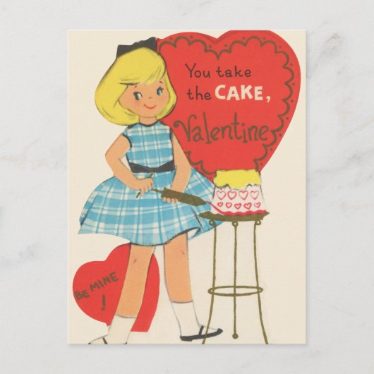Schattigee retro Valentijn cake Briefkaart (Voorkant)