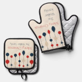 Schattigee Retro Vrolijk Kerstfeest Rood Blauw Orn Ovenwant & Pannenlap Set (Voorkant / Achterkant)