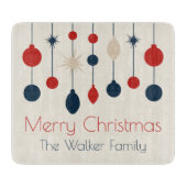 Schattigee Retro Vrolijk Kerstfeest Rood Blauw Orn Snijplank (Voorkant)