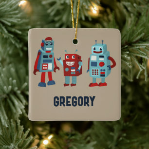 Schattigee Retrobots Gepersonaliseerde Sci-Fi Foto Keramisch Ornament