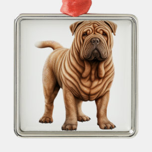 SCHATTIGEE RIMPELIGE TAN SHAR PEI DOG METALEN ORNAMENT