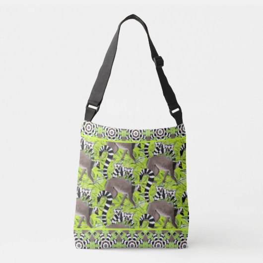 Schattigee ringstaartlemuren in een groen bos crossbody tas (Voorkant)