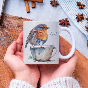 Schattigee Robin Oranje Vogel Waterverf Koffiemok