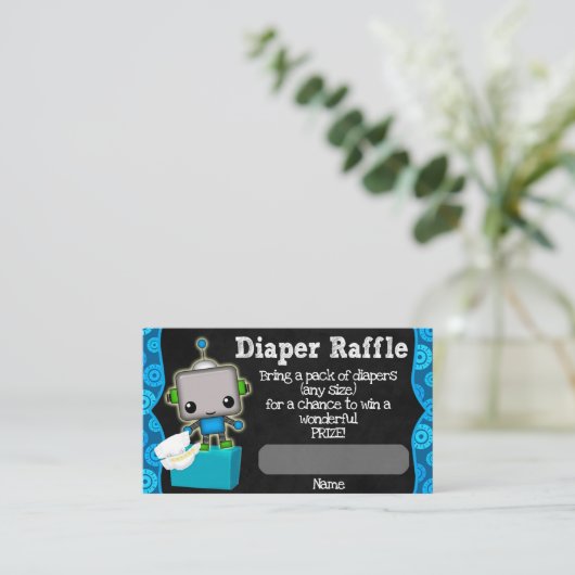 Schattigee Robot Baby shower Luier Raffle Tickets Informatiekaartje (Staand voorkant)