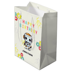 Schattigee Robot Boy Verjaardag Gift Bag Medium Cadeauzakje