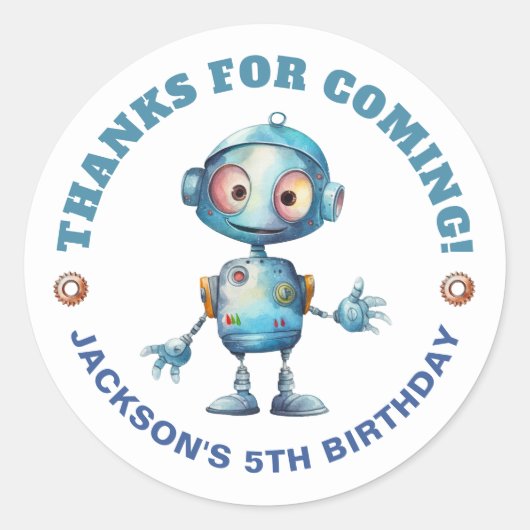 Schattigee Robot Dank u Kinderen Verjaardag Ronde Sticker (Voorkant)