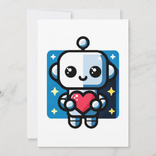 Schattigee Robot Holding Heart - Schattige liefde Feestdagenkaart