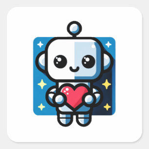 Schattigee Robot Holding Heart - Schattige liefde Vierkante Sticker