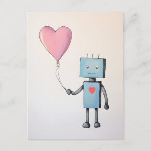 Schattigee robot met hartballon Poster Briefkaart