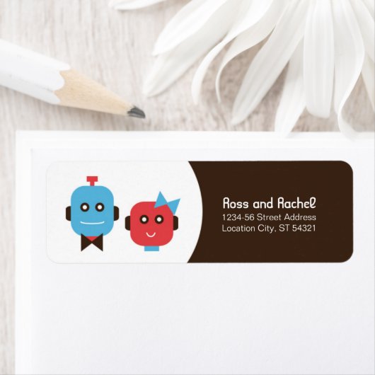 Schattigee Robot Thema Bruiloft Etiket (Insitu)