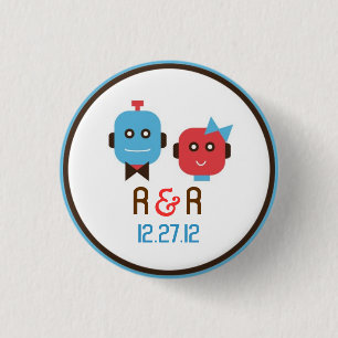 Schattigee Robot Thema Bruiloft Ronde Button 3,2 Cm