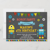 Schattigee Robot verjaardagsfeestje uitnodiging (Voorkant)