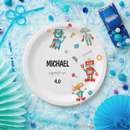 Schattigee Robots Verjaardagspapier Bord (Feest)