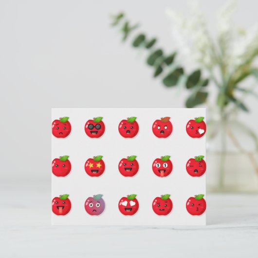 Schattigee rode appels grappige gezichten briefkaart (Staand voorkant)