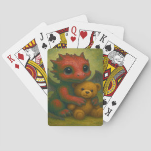 Schattigee rode Baby-draak met puppyogen en teddyb Pokerkaarten
