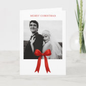 Schattigee rode boog foto vrolijk kerstfeest feestdagen kaart (Voorkant)