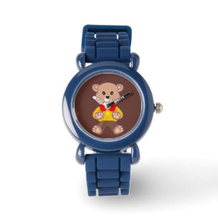 Schattigee Rode Bowtie Beige Teddy Bear Brown Horloge