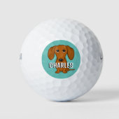 Schattigee rode Dachshund Wiener Dog Custom Name Golfballen (Voorkant)