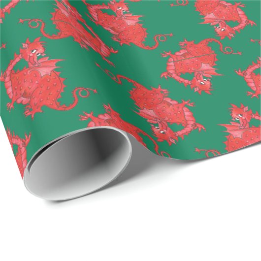 Schattigee rode draken op donkergroen inpakpapier (Rol Hoek)