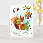 Schattigee rode eekhoorn verjaardagskaart kaart (Gele Bloem)