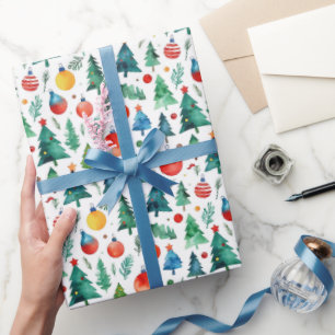 Schattigee rode en groene kerstboom Pine Waterverf Cadeaupapier