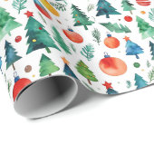 Schattigee rode en groene kerstboom Pine Waterverf Cadeaupapier (Rol Hoek)