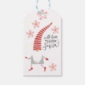 Schattigee rode en witte kerstkabouter en sneeuwvl cadeaulabel (Voorkant)