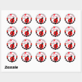 Schattigee rode en zwarte lieveheersbeestje ronde sticker (Vel)