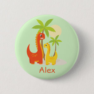 Schattigee Rode Gele Dinosaurus Gepersonaliseerde  Ronde Button 5,7 Cm