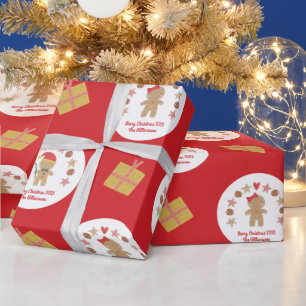 Schattigee Rode Gingerbread Cookie Script Aangepas Cadeaupapier