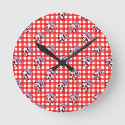Schattigee rode gingham check ontwerp ronde klok (Voorkant)