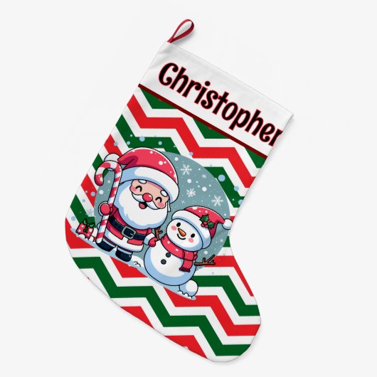 Schattigee rode, groene, witte Chevron Santa en Sn Grote Kerstsok (Voorkant (Hangend))