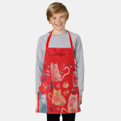 Schattigee rode kat patroon script naam schort (Gedragen)