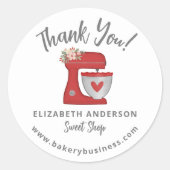 Schattigee rode kerst mixer bakkerij bedrijf dank ronde sticker (Voorkant)