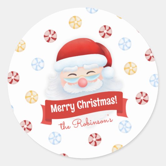 Schattigee rode kerstman kerstcadeau ronde sticker (Voorkant)